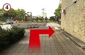 突き当りで横断歩道を渡らずに、そのまま右折してください